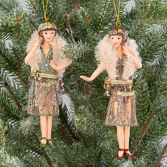 Set Of 2 Art Deco Flapper Girls Burgundy 14,5 cm