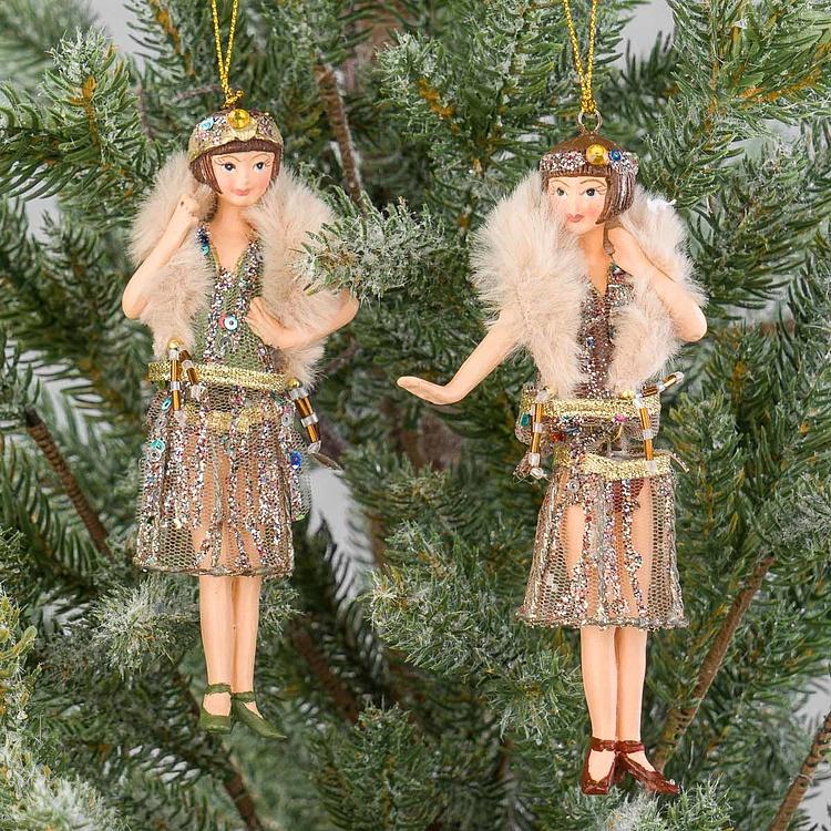 Набор из двух ёлочных игрушек Ар-деко флэпперы Set Of 2 Art Deco Flapper Girls Burgundy 14,5 cm