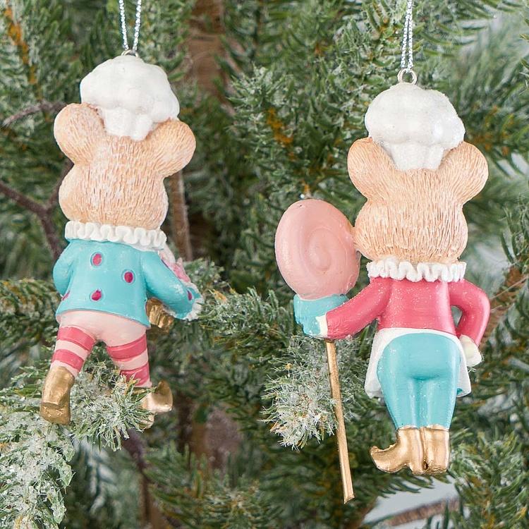 Набор из двух ёлочных игрушек Мыши-повара из Сладкого королевства Set Of 2 Candyland Chef Mice Pink Blue 9 cm