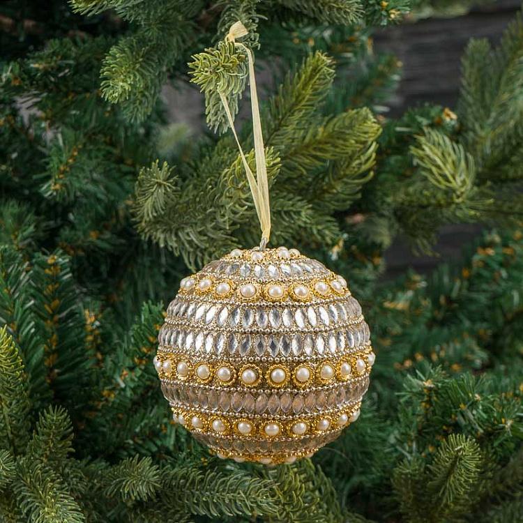 Ёлочный шар с жемчужинами Golden Ball With Pearls 9 cm