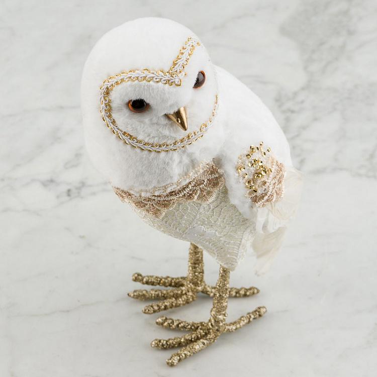 Статуэтка Пушистая сова кремовая с золотом Furry Lace Owl Cream Gold