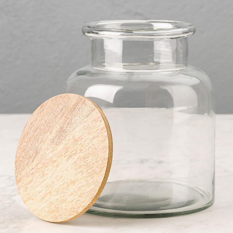 Банка с деревянной крышкой, L Airtight Jar With Flat Wooden Lid Large