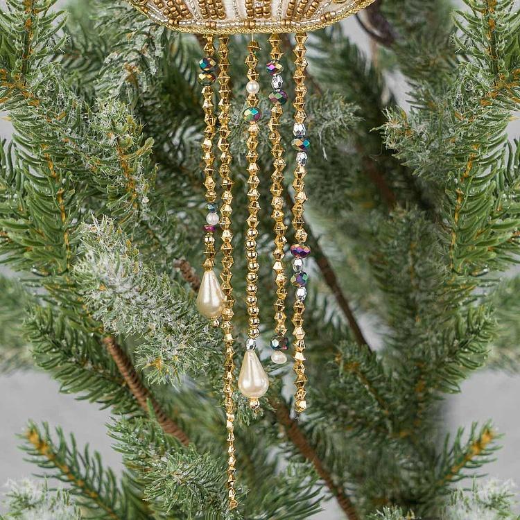 Набор из двух ёлочных игрушек Вышитые бисером медузы Set Of 2 Embroidered Beaded Jellyfish Purple Gold 20 cm