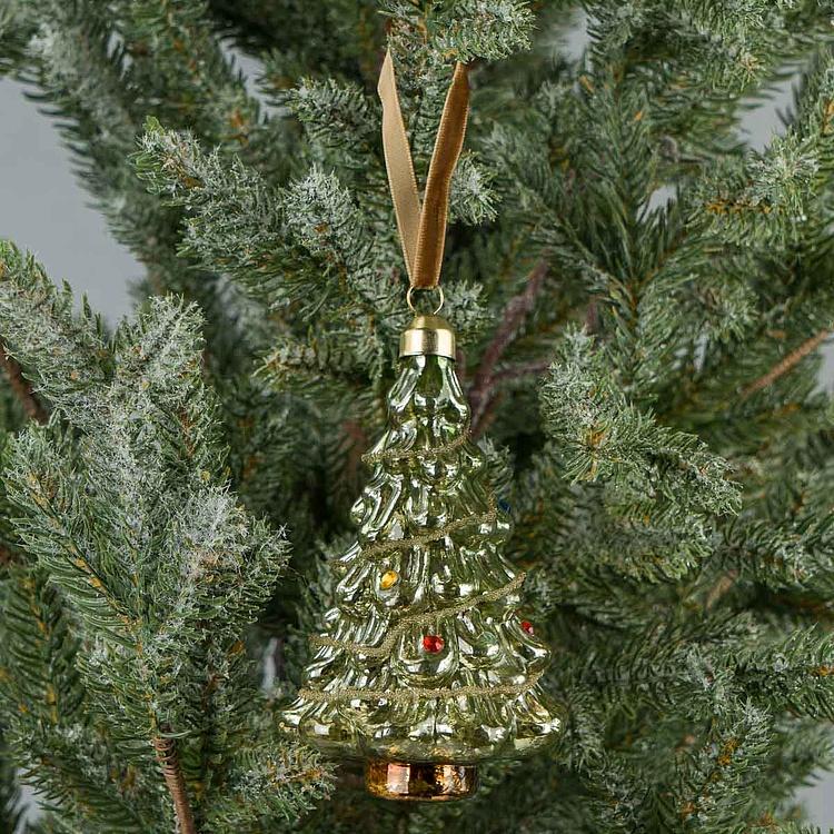 Ёлочная игрушка Зелёная ёлочка со стразами Rhinestones Christmas Tree Ball Green 12 cm