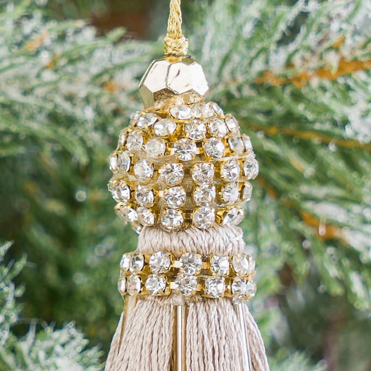 Новогодняя подвеска Бежевая кисточка с бусинами Tassel Beads Pendant Beige 16 cm