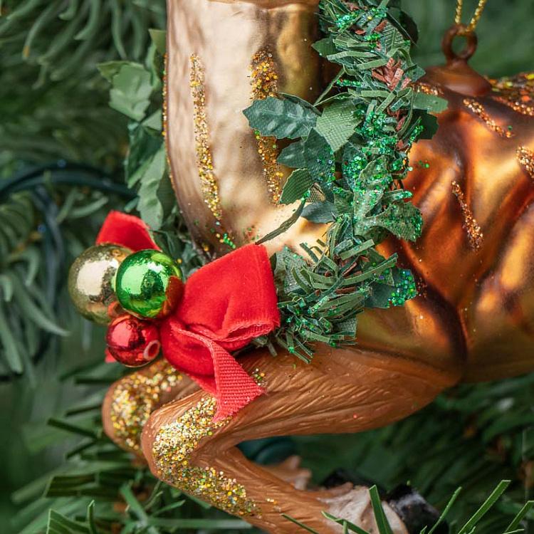 Набор из двух ёлочных игрушек Олени в прыжке Set Of 2 Glass Jumping Xmas Deers Brown 17,5 cm