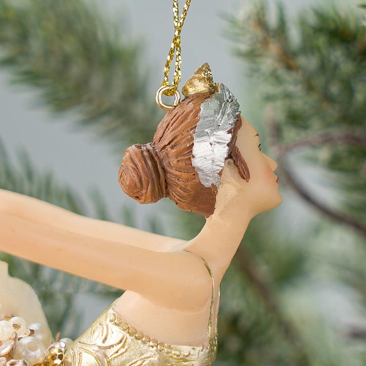 Набор из трёх ёлочных игрушек Балерины в платьях с жемчугом Set Of 3 Fabric Pearl Ballerinas White Gold 19 cm