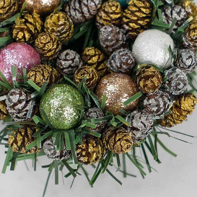 Новогодний венок с шишками и перламутровыми шарами 6, XS Wreath Bagel 6 Extra Small