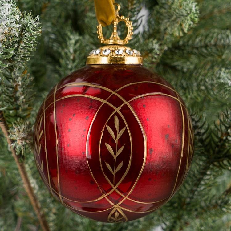Ёлочная игрушка Красный шар с золотым орнаментом, M Modern Pattern Aged Ball Red 10 cm