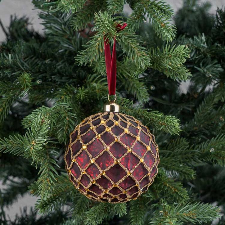 Ёлочная игрушка Бордовый шар с сетчатым узором Grid Ball Burgundy 10 cm