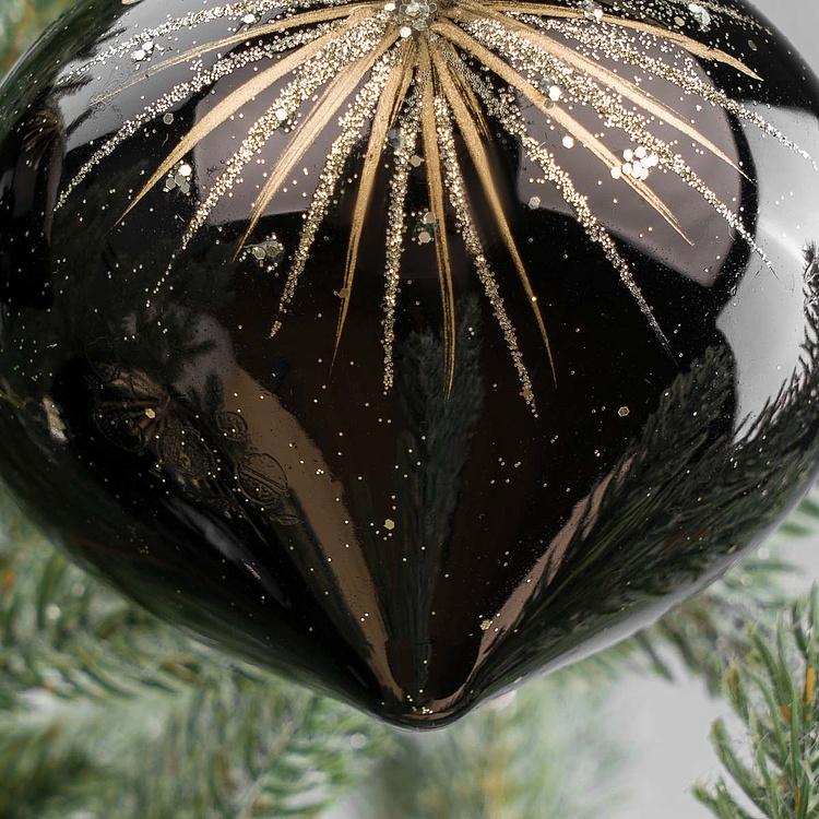 Набор из трёх ёлочных игрушек чёрного цвета Звездопад Set Of 3 Glass Starburst Ball Black 10 cm