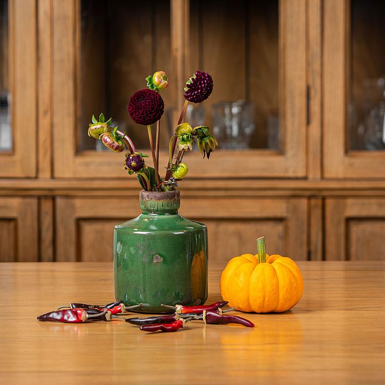 Низкая оливковая керамическая мини-ваза Бутыль Bottle Vase Olive Green Low