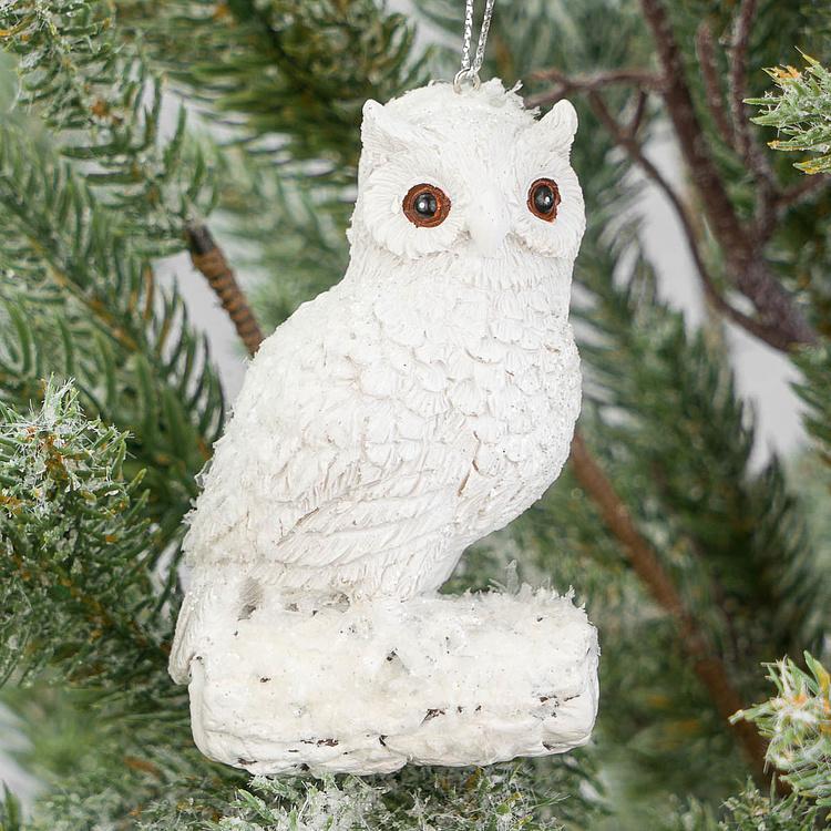 Набор из трёх ёлочных игрушек Олень, сова, белка Set Of 3 Snow Furry Deer Owl Squirrel White 12 cm