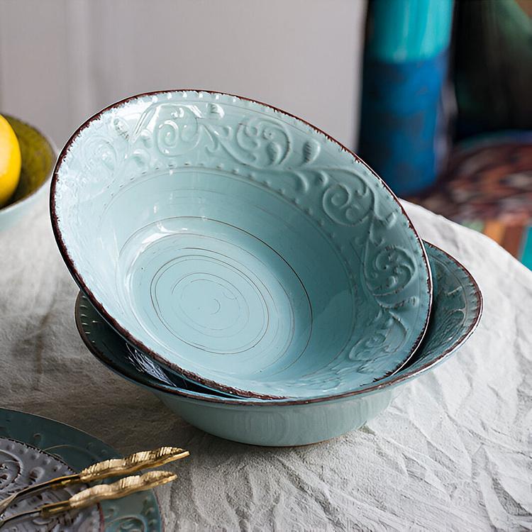 Сервировочная тарелка в деревенском стиле голубая Rustic Fare Serving Bowl Aqua