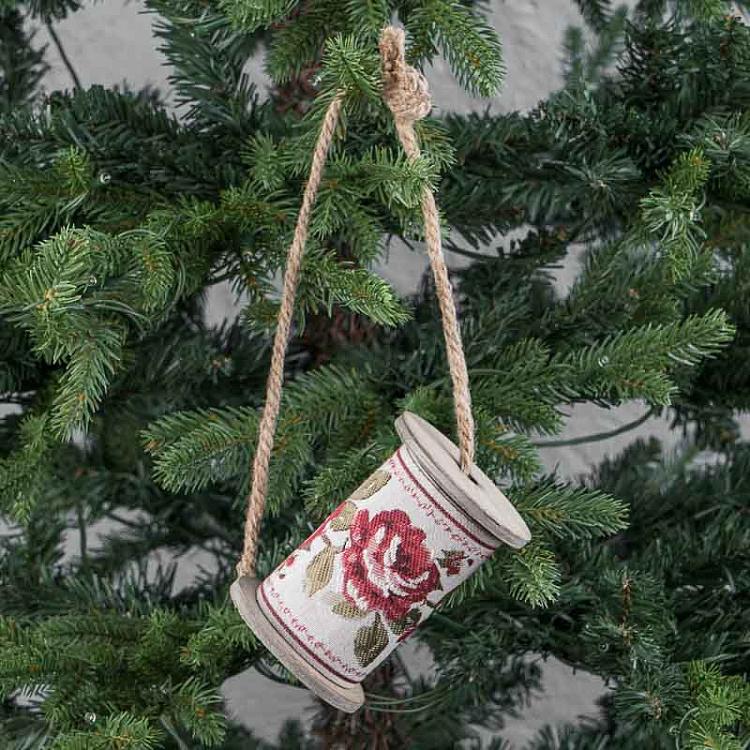 Ёлочная игрушка Катушка для ниток с цветочным узором Flower Decor Ribbon Spool Gray 7,5 cm