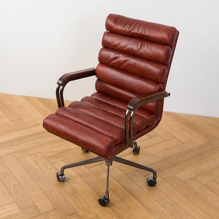 Рабочее кресло Турин, красно-коричневые подлокотники Ufficio Torino Armchair, Red Brown Wood D