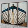 Фото-принт триптих Set Of 3 Blue And White Boat, Pewter Frame