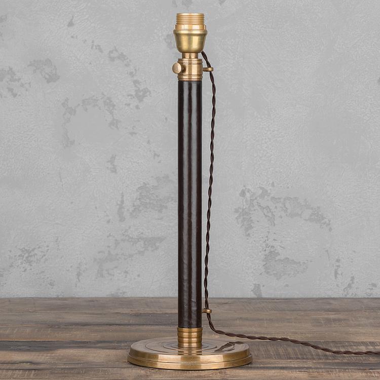 Настольная лампа с бежевым льняным абажуром Лонгфорд Table Lamp Stand Leather And Copper With Shade Beige Linen