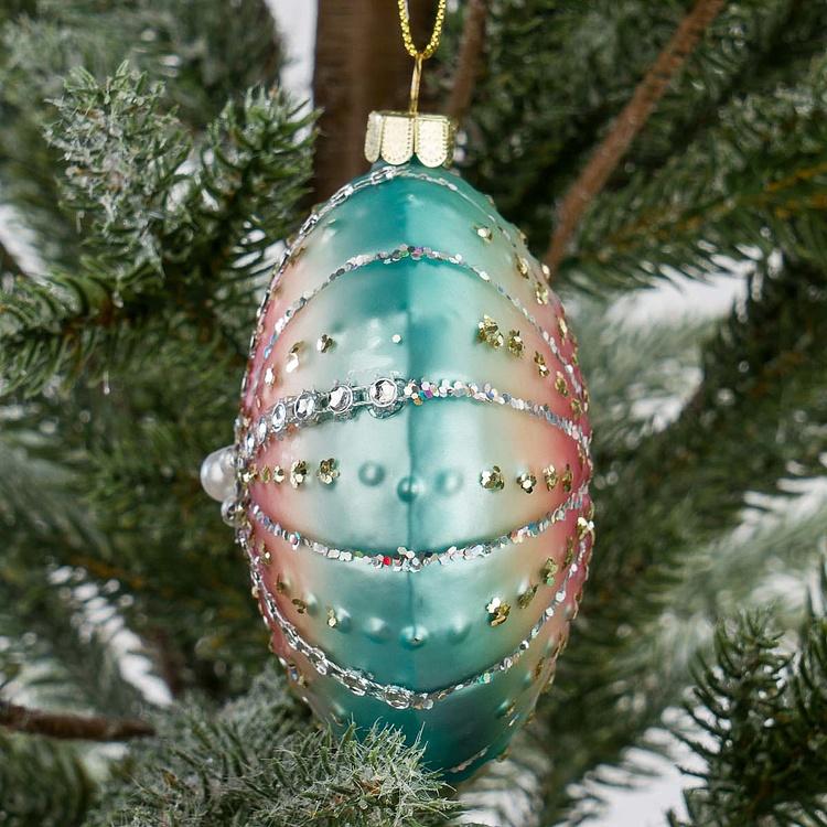 Набор из двух ёлочных игрушек Раковина и морской ёж Set Of 2 Glass Pearl Shells Urchin Blue Pink 10 cm