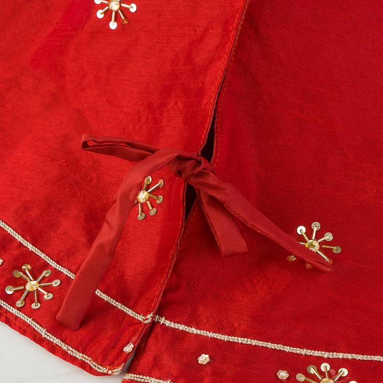 Красный коврик-юбка под ёлку с золотыми снежинками Golden Snowflakes Christmas Tree Skirt Red 106 cm