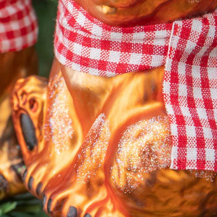 Набор из двух ёлочных игрушек Медведь и лиса в шарфе тартан Set Of 2 Glass Tartan Scarf Bear And Fox Brown 10 cm
