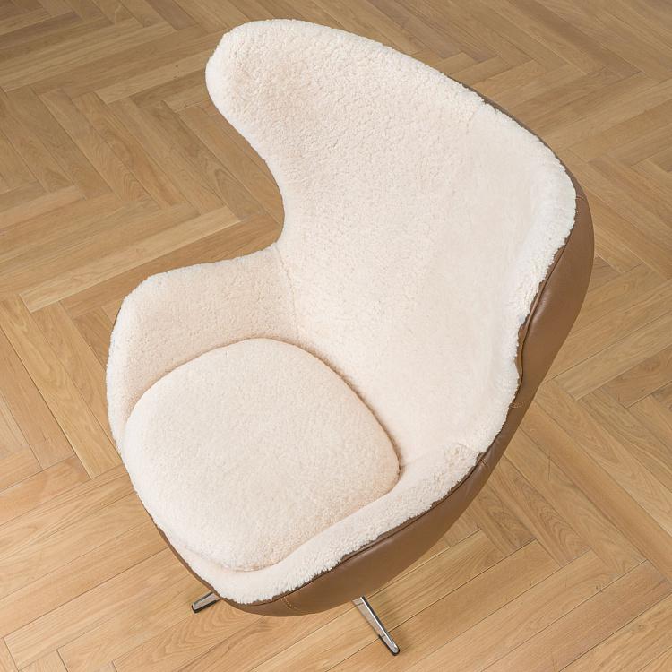 Кресло-яйцо белая овчина и кожа Eggchair White Sheep Skin And Leather Tenzing