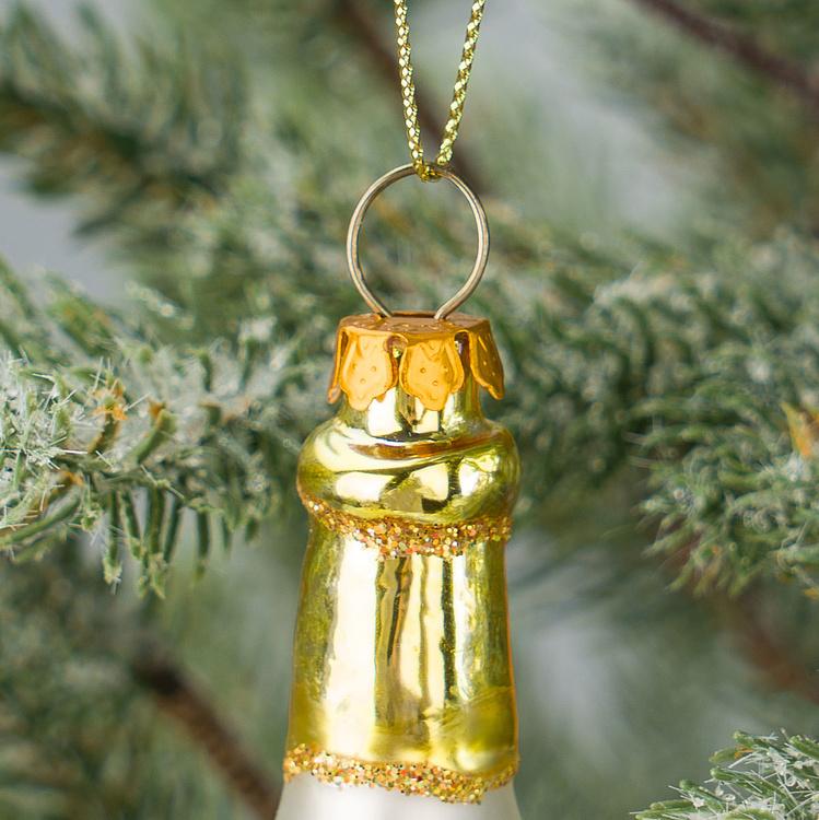 Набор из двух ёлочных игрушек Бутылки шампанского в вёдрах для льда Set Of 2 Glass Champagne Bottles In Buckets Gold 13 cm