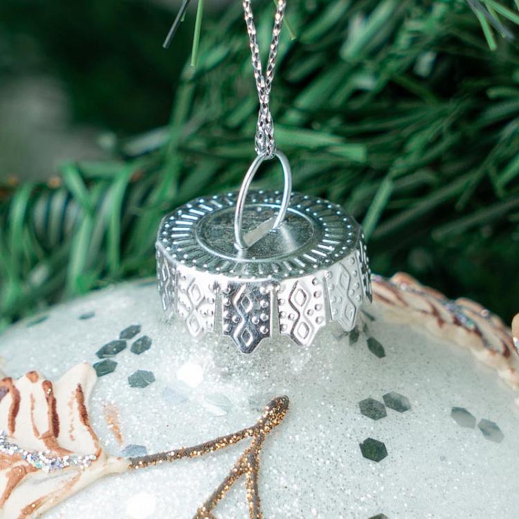 Набор из трёх ёлочных игрушек с листочками Set Of 3 Glass Leaf Balls White 14,5 cm