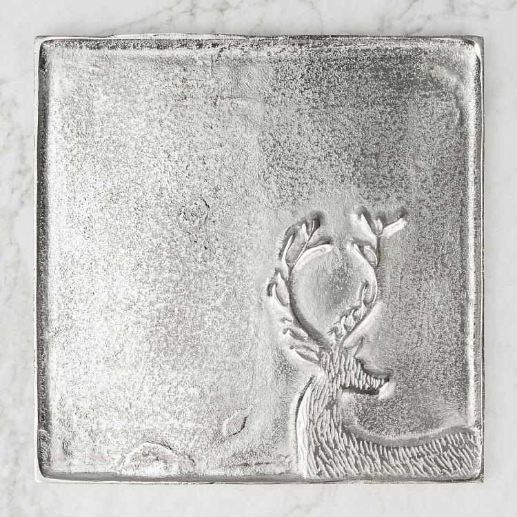 Квадратный поднос с оленем серебряного цвета Tray Reindeer Silver