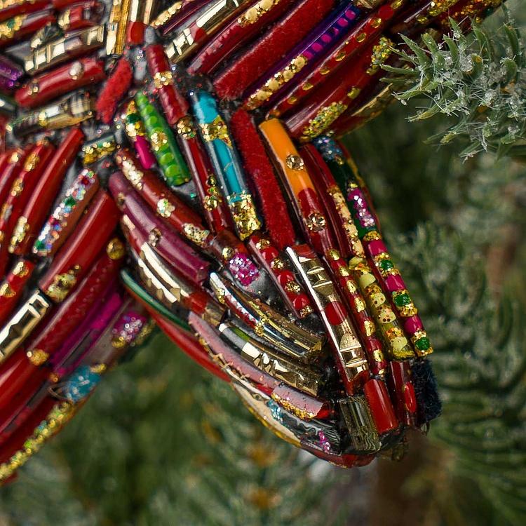 Ёлочная игрушка Разноцветный шар Звезда Востока Multi-Colored Beads Star Red 12 cm