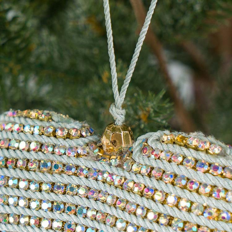 Ёлочная игрушка Cердце с разноцветными стразами Multi-Colored Rhinestones Heart Blue 12 cm