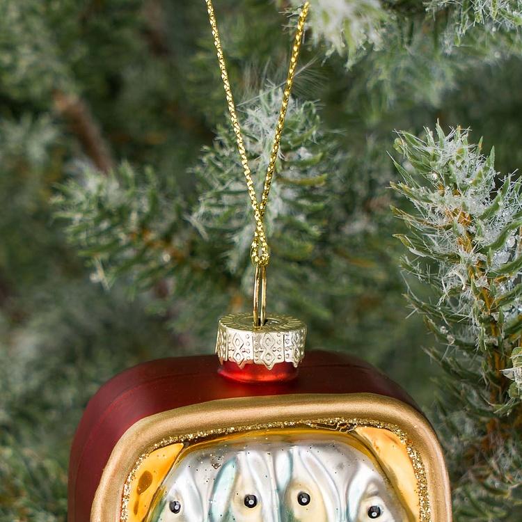 Ёлочная игрушка Банка сардин Glass Can Of Sardines Fish Gold Red 11,5 cm