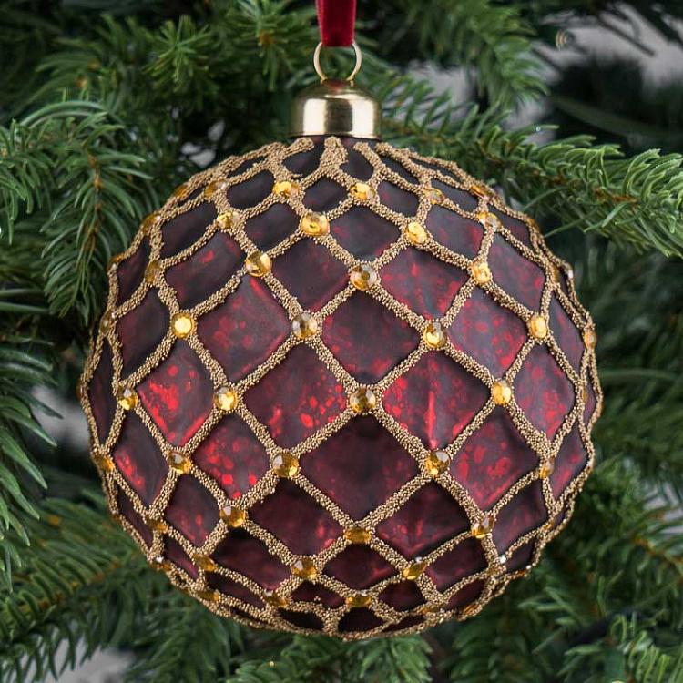 Ёлочная игрушка Бордовый шар с сетчатым узором Grid Ball Burgundy 10 cm
