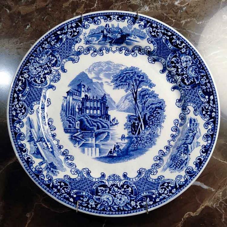 Винтажная тарелка белая с голубым мотивом 16, M Vintage Plate Blue White Medium 16