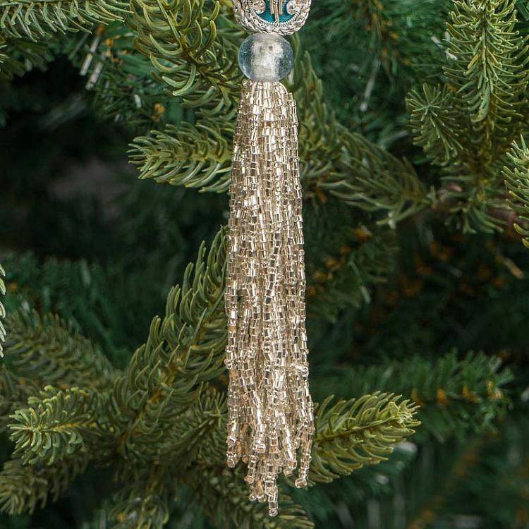 Бирюзовая новогодняя подвеска с бисером Pendant Cross With Beads Turquoise 22 cm