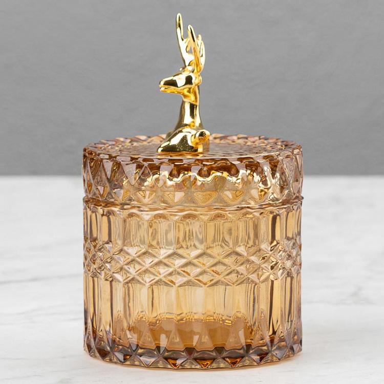 Янтарная ёмкость для хранения с оленем Glass Jar With Deer Figure Ochre