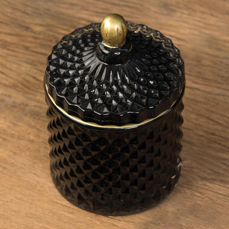 Аромасвеча в чёрном фасетном стакане Блу Колье Дрифтвуд, S Aroma Candle In Black Faceted Glass Blue Collier Driftwood Small