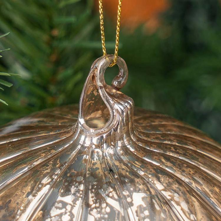 Набор из трёх ёлочных шаров цвета винтажный шампань с вертикальными полосками Set Of 3 Glass Antique Vertical Striped Balls Champagne 10 cm