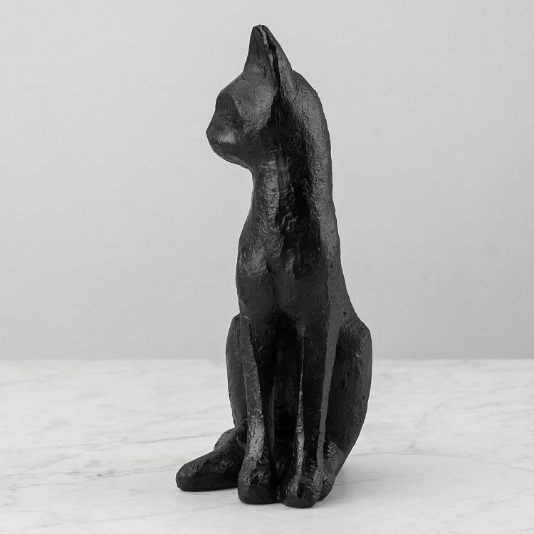 Статуэтка Чёрный кот сидящий Cat Figurine Shiny Black Patina