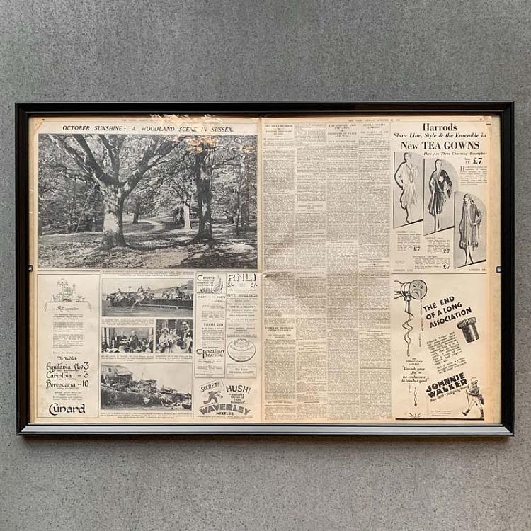 Винтажная газета в раме Таймс, 26 октября 1928 Vintage Times, Oct 26, 1928