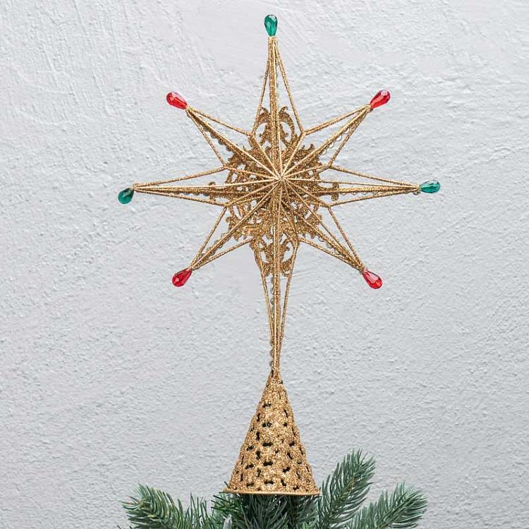Верхушка на ёлку Полярная звезда золотистая с разноцветными стразами Wire Jewel Northern Star Tree Topper Multi 35 cm