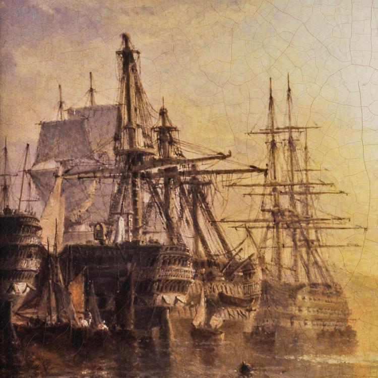 Картина-олеография в чёрной с золотом раме Деревянные стены Англии Englands Wooden Walls, ANTB Frame