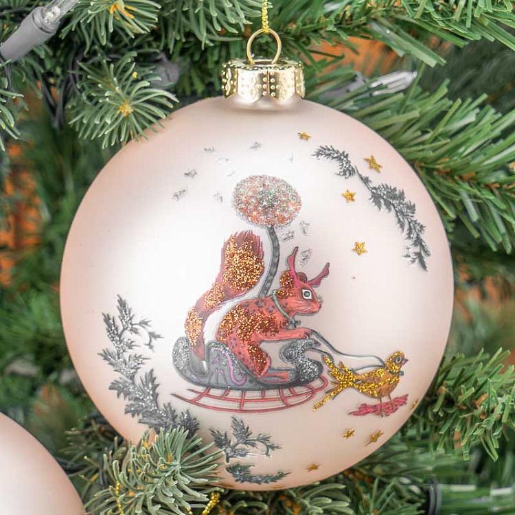 Набор из трёх ёлочных шаров Лесные жители Set Of 3 Glass Silvis Mice And Woods Balls Cream/Green 12 cm