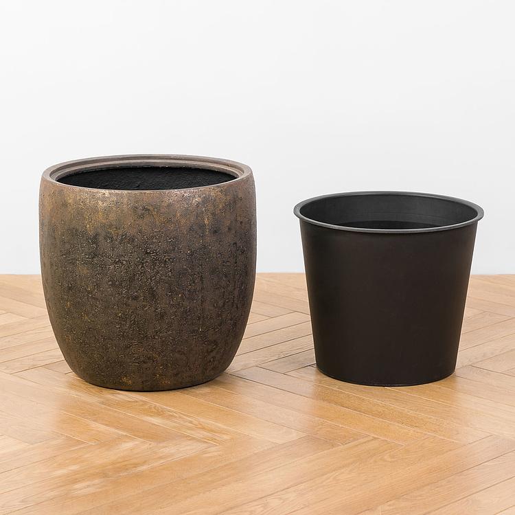 Кашпо-чаша Эффектори Металл золотая патина, L дисконт Effectory Metal Bowl Pot Rough Gold Patina Large discount