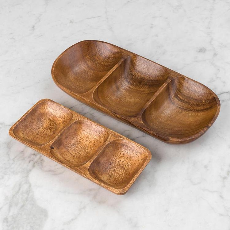 Деревянная прямоугольная менажница Органик Organic 3 Sections Rectangular Serving Dish