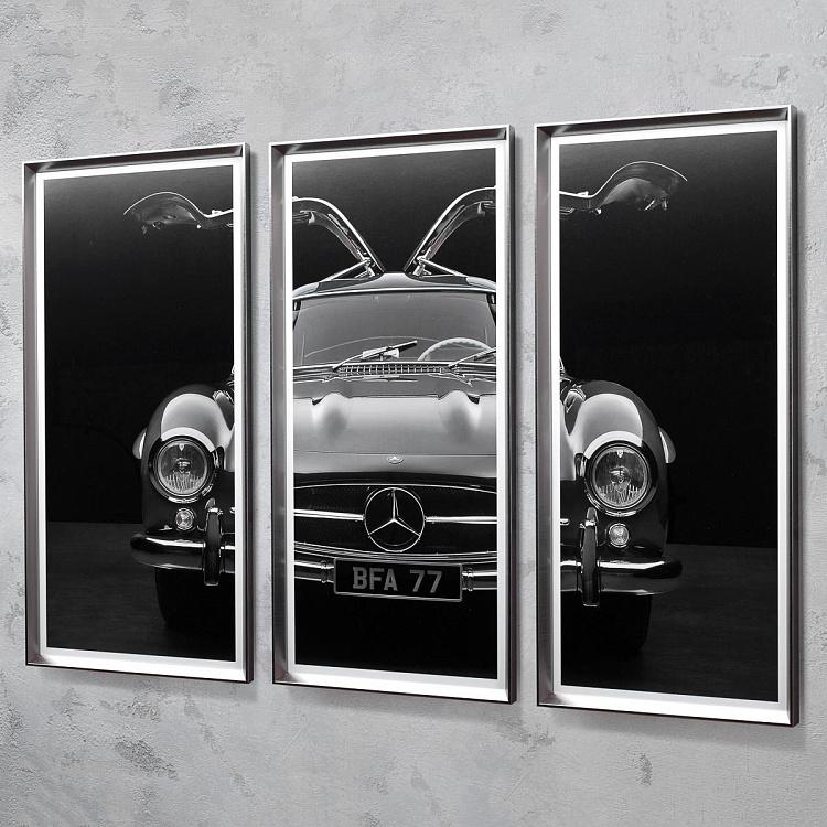Фото-принт триптих в серебристой раме Мерседес Set Of 3 Mercedes Gull Wing, Pewter Frame