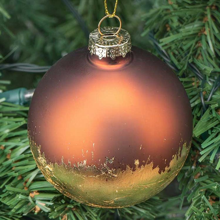 Коричневый ёлочный шар Сусальное золото Glass Gold Leaf Bottom Ball Brown/Gold 8 cm