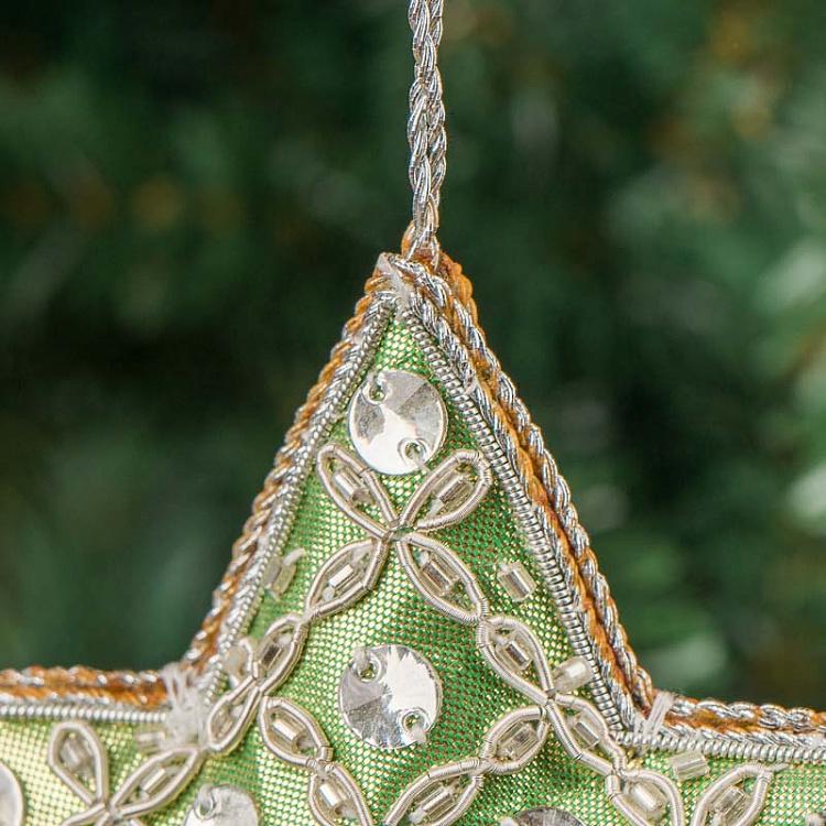 Новогодняя подвеска зелёно-серебристая звезда Pendant Star Silver Green 20 cm