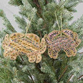 Set Of 2 Embroidered Beaded Crabs Purple Gold 16 cm