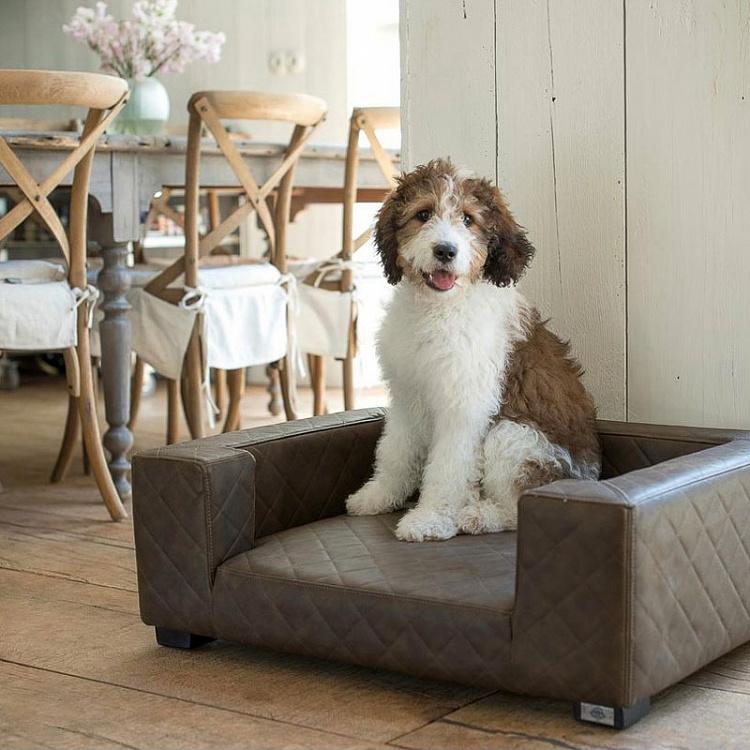 Коричневый диван для собак/кошек Эдоардо с прострочкой Бентли, M Edoardo Sofa Medium, Charcoal Bentley Stitch